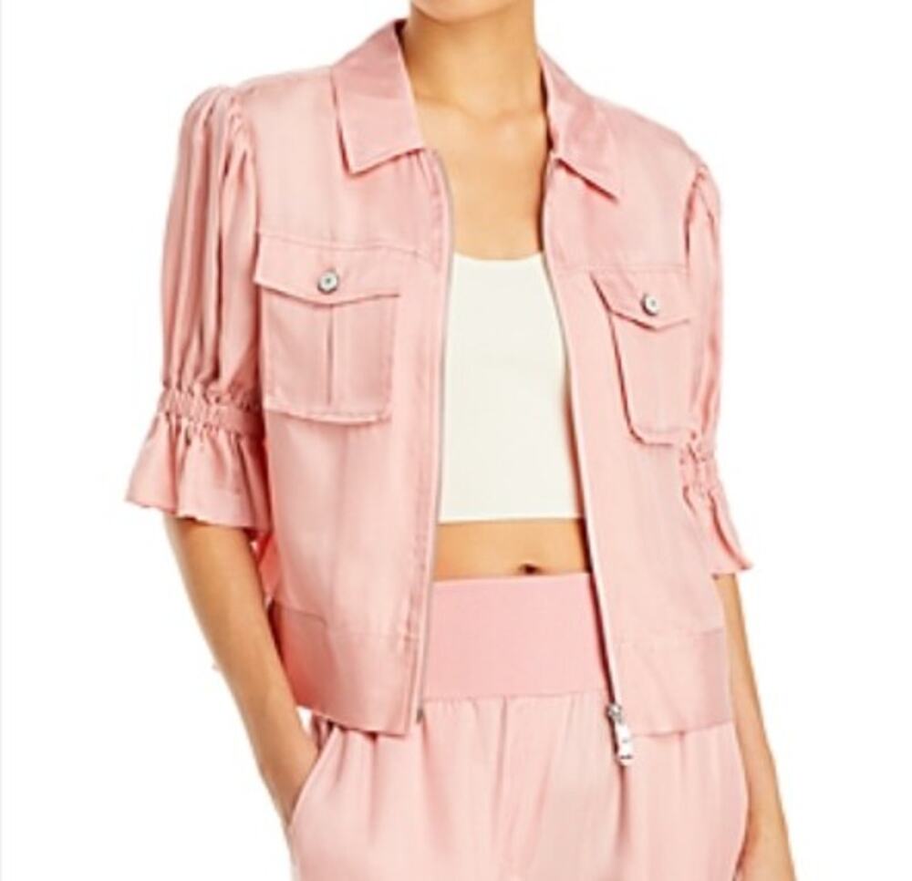 Cinq a Sept Holly Jacket Womens S Pink Cupro Puff Sleeve Full Zip Utility